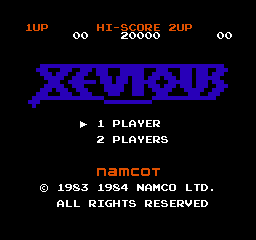 Xevious title screen for NES